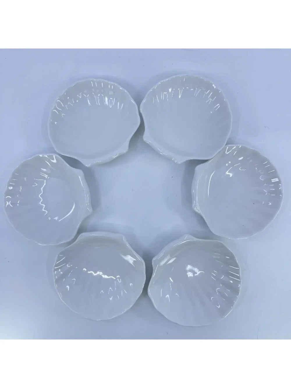 vintage ceramic shell-shaped dipping dishes set of 6 coastal motif